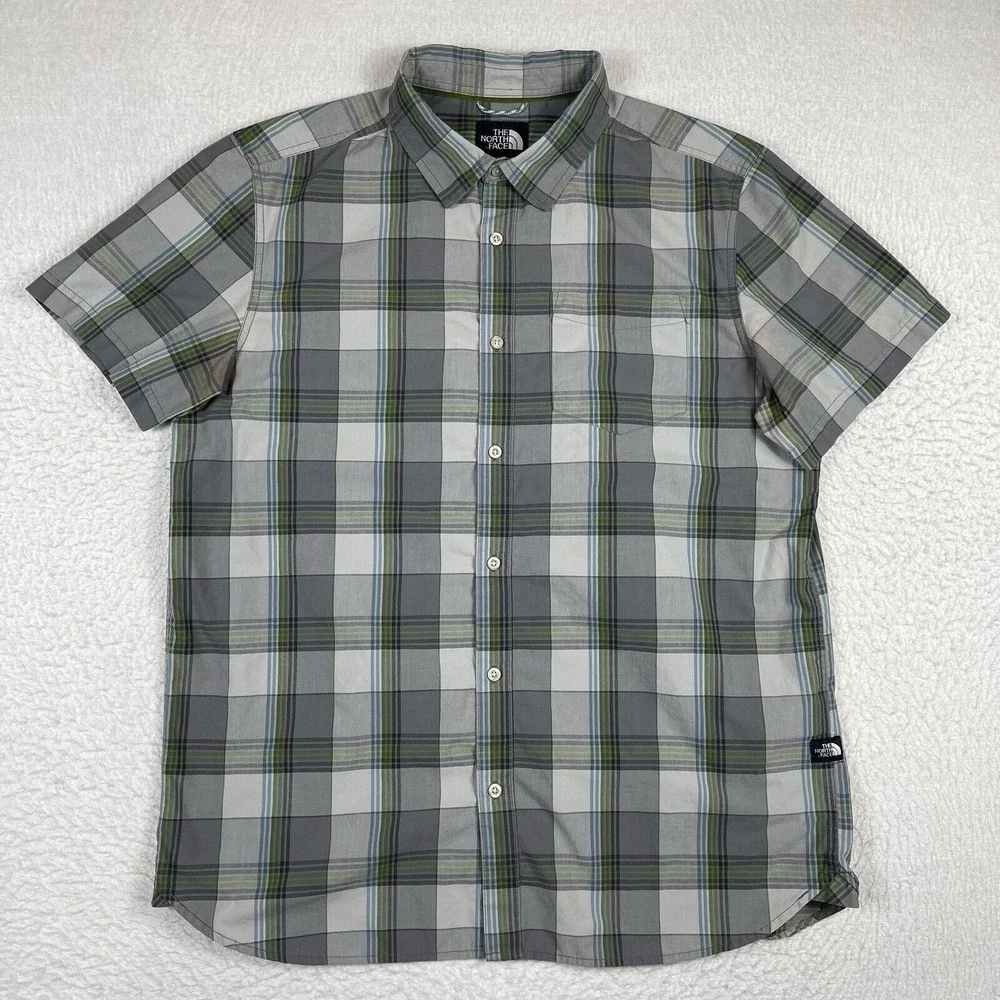 The North Face Shirt Mens XL Gray Green Plaid Hike Camp‎ Outdoor Workwear